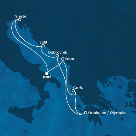 Taliansko, Čierna Hora, Grécko, Chorvátsko z Bari na lodi Costa Deliziosa
