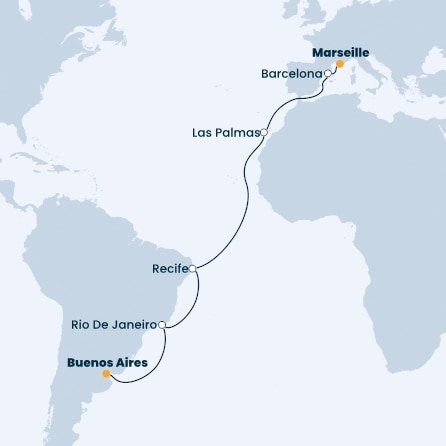Argentína, Brazília, Španielsko, Francúzsko z Buenos Aires na lodi Costa Fascinosa