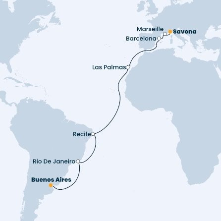 Argentína, Brazília, Španielsko, Francúzsko, Taliansko z Buenos Aires na lodi Costa Fascinosa
