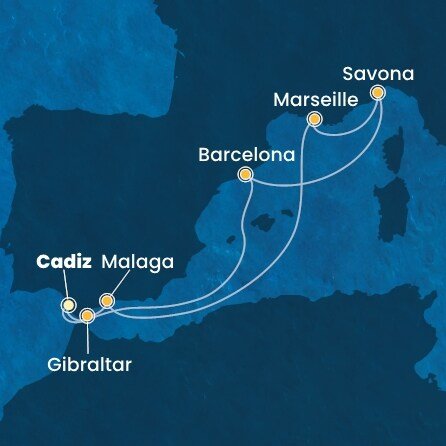Španielsko, Gibraltár, Francúzsko, Taliansko z Cadizu na lodi Costa Diadema