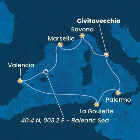 Taliansko, Francúzsko, Španielsko, Tunisko z Civitavechie na lodi Costa Pacifica