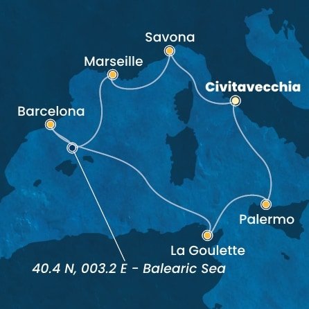 Taliansko, Francúzsko, Španielsko, Tunisko z Civitavechie na lodi Costa Pacifica