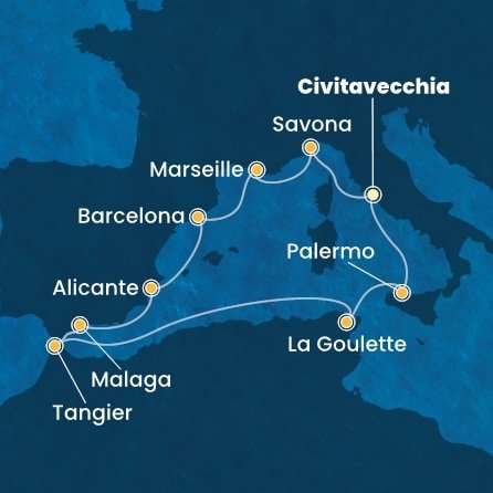 Taliansko, Francúzsko, Španielsko, Maroko, Tunisko z Civitavechie na lodi Costa Toscana