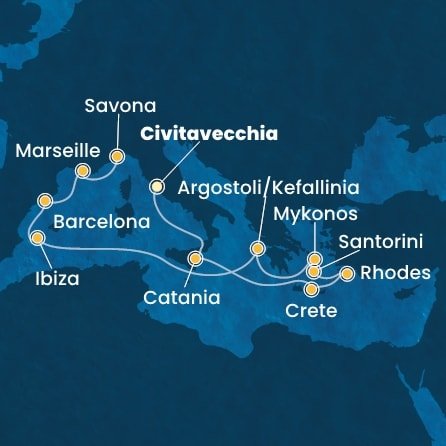 Taliansko, Grécko, Španielsko, Francúzsko z Civitavechie na lodi Costa Fascinosa