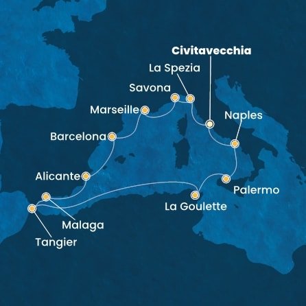 Taliansko, Francúzsko, Španielsko, Maroko, Tunisko z Civitavechie na lodi Costa Toscana
