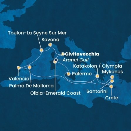Taliansko, Francúzsko, Španielsko, Grécko z Civitavechie na lodi Costa Pacifica