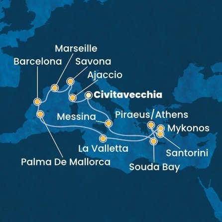 Taliansko, Francúzsko, Španielsko, Malta, Grécko z Civitavechie na lodi Costa Fascinosa
