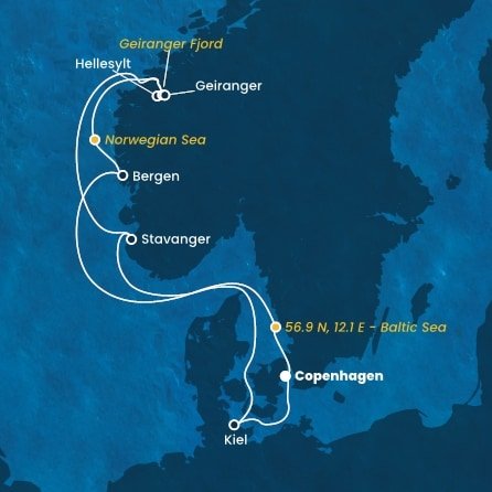 Dánsko, , Nórsko, Nemecko z Kodaně na lodi Costa Diadema