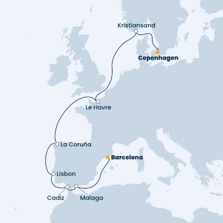 Dánsko, Nórsko, Francúzsko, Španielsko, Portugalsko z Kodaně na lodi Costa Firenze