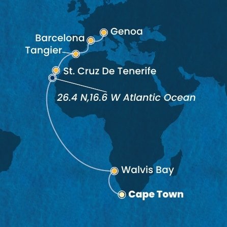 Juhoafrická republika, Namíbia, Španielsko, Maroko, Taliansko z Kapského Mesta na lodi Costa Smeralda