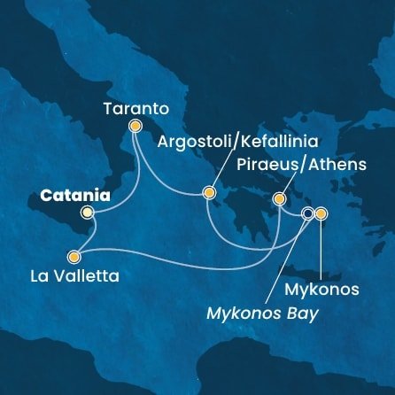 Sicília, Taliansko, Kefalonie, Grécko, Malta z Katánie na lodi Costa Fascinosa