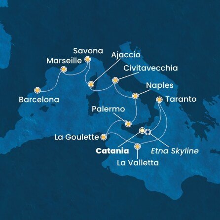 Taliansko, Malta, Tunisko, Francúzsko, Španielsko z Katánie na lodi Costa Fascinosa
