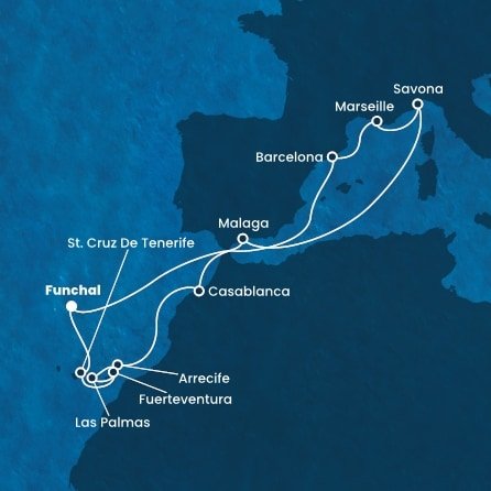 Portugalsko, Španielsko, Francúzsko, Taliansko, Maroko z Funchalu na lodi Costa Diadema