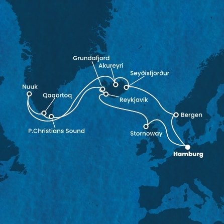 Nemecko, Veľká Británia, Island, Autonomní oblast Dánska, Nórsko z Hamburgu na lodi Costa Favolosa