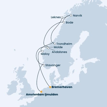 Holandsko, Nórsko, z Andalsnes, Nemecko z Ijmuidenu na lodi Costa Favolosa