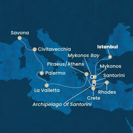 Turecko, Grécko, Malta, Taliansko z Istanbulu na lodi Costa Fortuna