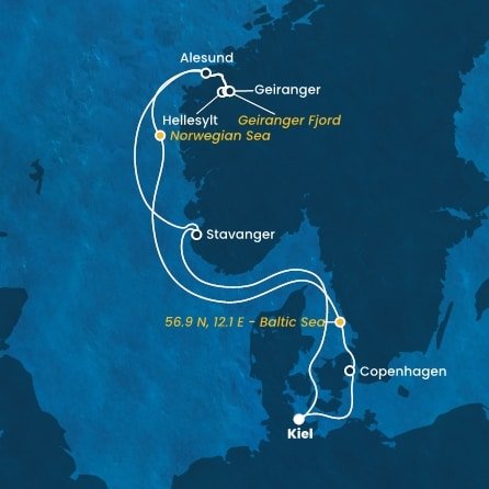 Nemecko, Dánsko, , Nórsko z Kielu na lodi Costa Diadema