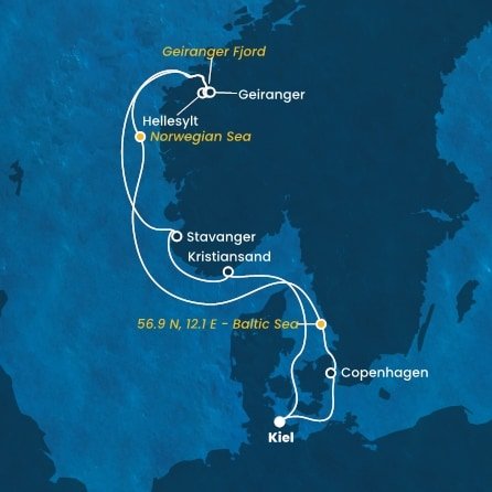 Nemecko, Dánsko, , Nórsko z Kielu na lodi Costa Diadema