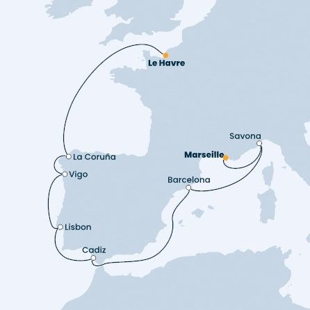 Francúzsko, Španielsko, Portugalsko, Taliansko z Le Havre na lodi Costa Favolosa