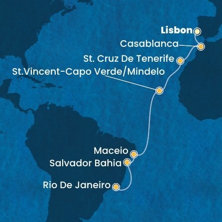 Portugalsko, Maroko, Španielsko, Kapverdy, Brazília z Lisabonu na lodi Costa Diadema