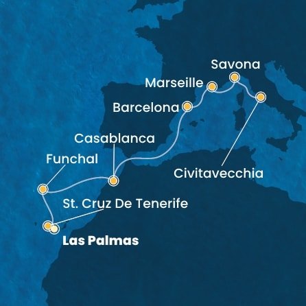 Španielsko, Portugalsko, Maroko, Francúzsko, Taliansko z Las Palmas na lodi Costa Fortuna