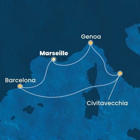 Francúzsko, Španielsko, Taliansko z Marseille na lodi Costa Toscana