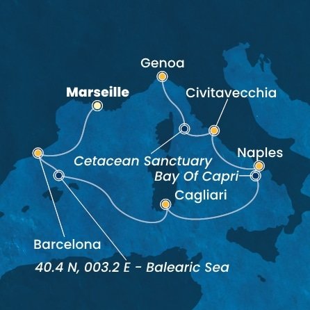 Francúzsko, Španielsko, Taliansko z Marseille na lodi Costa Smeralda