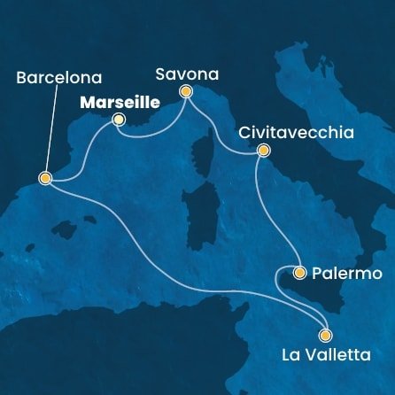 Francúzsko, Španielsko, Malta, Taliansko z Marseille na lodi Costa Pacifica