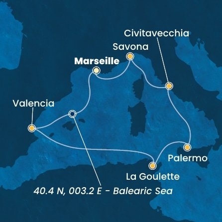Francúzsko, Španielsko, Tunisko, Taliansko z Marseille na lodi Costa Pacifica