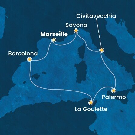 Francúzsko, Španielsko, Tunisko, Taliansko z Marseille na lodi Costa Pacifica