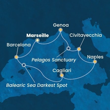 Francúzsko, Španielsko, Taliansko z Marseille na lodi Costa Smeralda