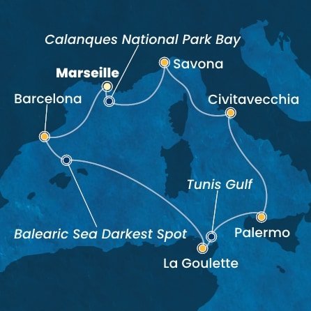 Francúzsko, Španielsko, Tunisko, Taliansko z Marseille na lodi Costa Smeralda