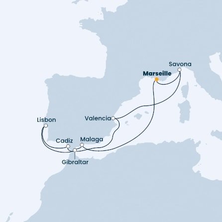 Francúzsko, Španielsko, Portugalsko, Gibraltár, Taliansko z Marseille na lodi Costa Fascinosa