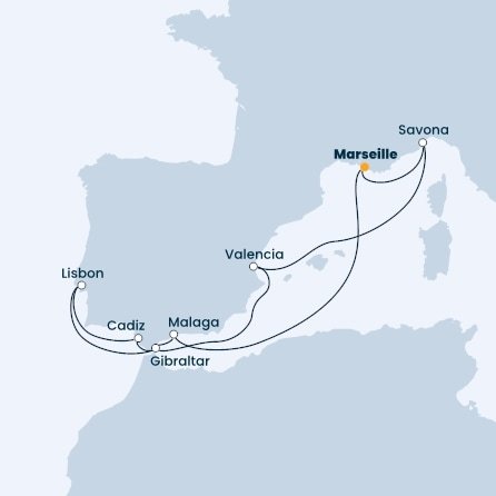 Francúzsko, Španielsko, Portugalsko, Gibraltár, Taliansko z Marseille na lodi Costa Favolosa