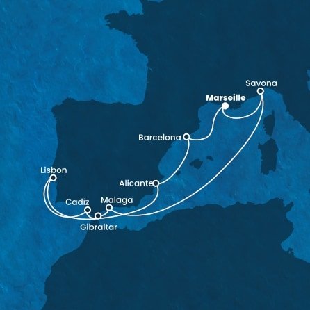 Francúzsko, Taliansko, Španielsko, Gibraltár, Portugalsko z Marseille na lodi Costa Fascinosa