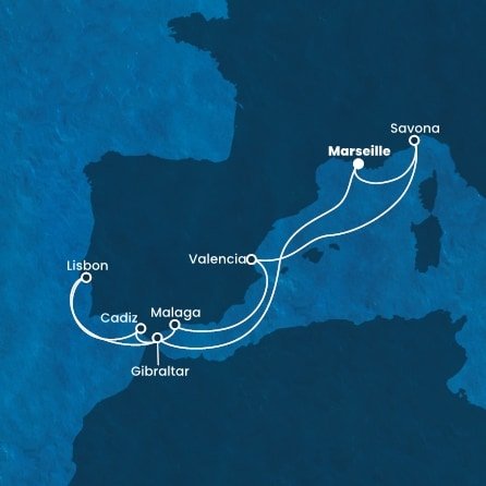 Francúzsko, Gibraltár, Portugalsko, Španielsko, Taliansko z Marseille na lodi Costa Favolosa