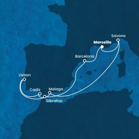 Francúzsko, Taliansko, Španielsko, Portugalsko, Gibraltár z Marseille na lodi Costa Fortuna