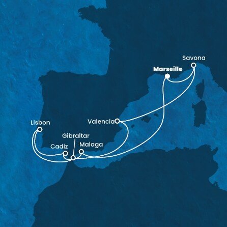 Francúzsko, Španielsko, Portugalsko, Gibraltár, Taliansko z Marseille na lodi Costa Favolosa