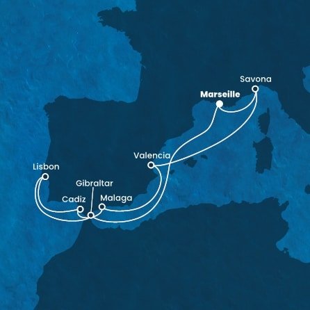 Francúzsko, Gibraltár, Portugalsko, Španielsko, Taliansko z Marseille na lodi Costa Favolosa