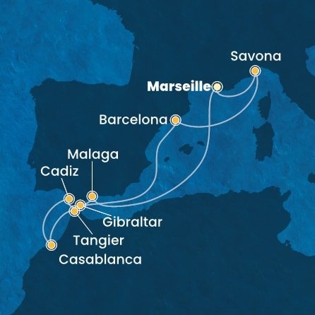 Francúzsko, Španielsko, Gibraltár, Maroko, Taliansko z Marseille na lodi Costa Favolosa