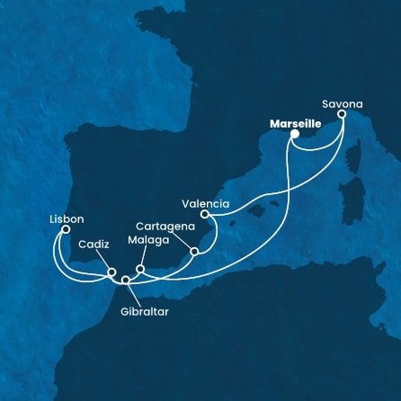 Francúzsko, Španielsko, Gibraltár, Portugalsko, Taliansko z Marseille na lodi Costa Favolosa