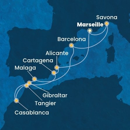 Francúzsko, Taliansko, Španielsko, Maroko, Gibraltár z Marseille na lodi Costa Pacifica