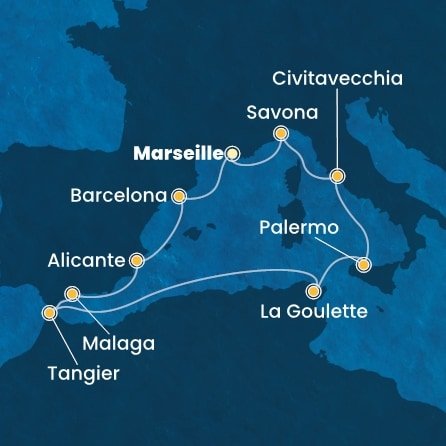 Francúzsko, Španielsko, Maroko, Tunisko, Taliansko z Marseille na lodi Costa Toscana