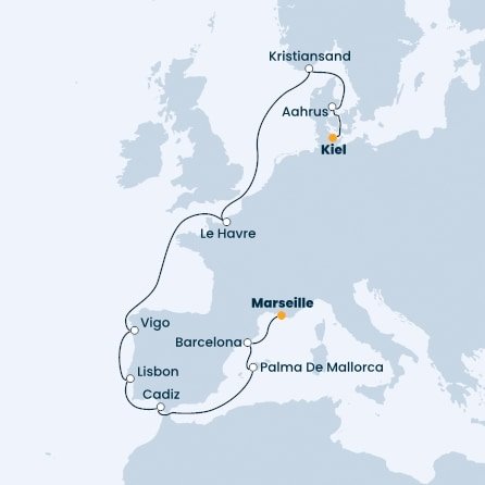 Francúzsko, Španielsko, Portugalsko, Nórsko, Dánsko, Nemecko z Marseille na lodi Costa Fascinosa