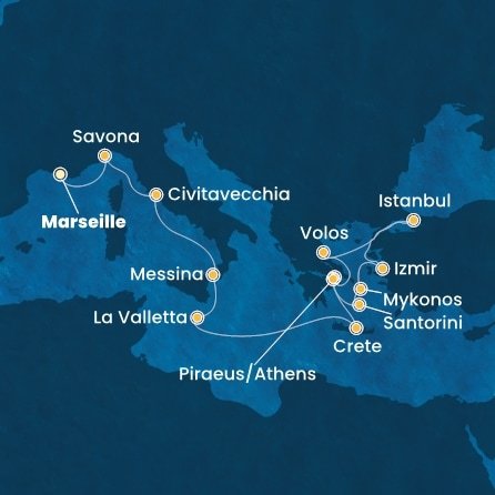 Francúzsko, Taliansko, Malta, Grécko, Turecko z Marseille na lodi Costa Fortuna