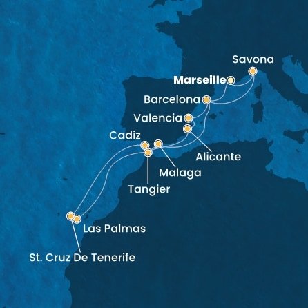 Francúzsko, Španielsko, Maroko, Taliansko z Marseille na lodi Costa Toscana