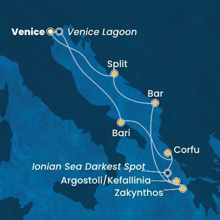 Taliansko, Grécko, Kefalonie, Čierna Hora, Chorvátsko z Marghery na lodi Costa Deliziosa