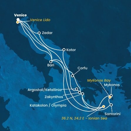 Taliansko, Grécko, Čierna Hora, Chorvátsko,  na lodi Costa Deliziosa