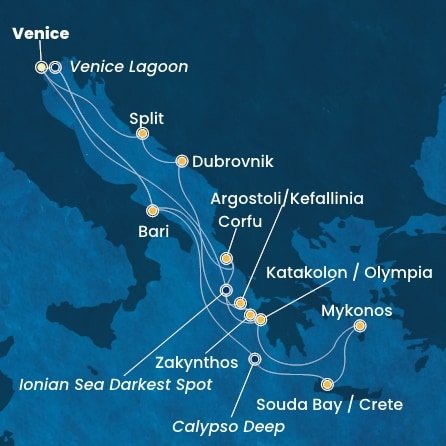 Taliansko, Grécko, Kefalonie, Chorvátsko, Kréta z Marghery na lodi Costa Deliziosa