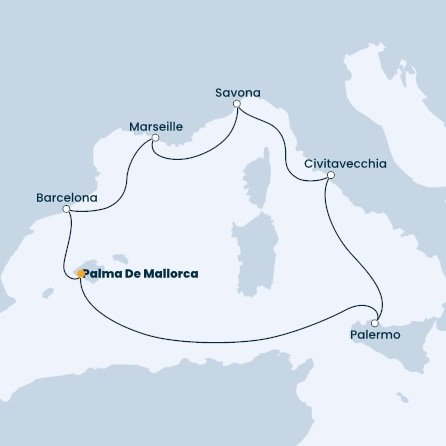 Španielsko, Taliansko, Francúzsko z Palmy de Mallorca na lodi Costa Toscana